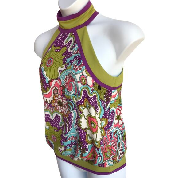 Nicole Miller Retro Glam Psychedelic Multi Color Sleeveless Blouse M - Picture 3 of 9